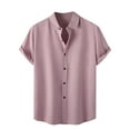 thumbnail image 2 of Mens Shirts Gifts for Men Men's Spring Summer Casual Linen Solid Color Short Sleeve Shirt Loose Turn-down Collar Shirt Pink Linen L, 2 of 4