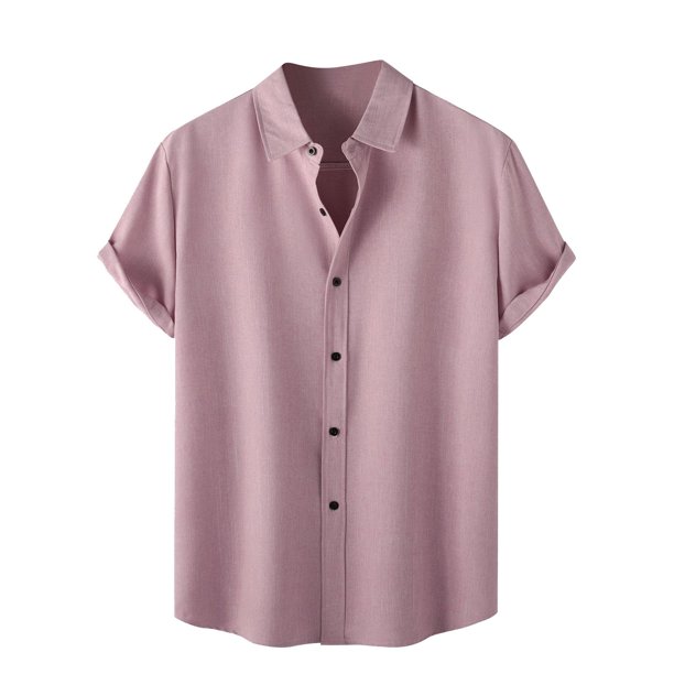 Men's Spring Summer Casual Linen Solid Color Short Sleeve Shirt Loose Turn-down Collar ShirtM