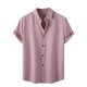 thumbnail image 1 of Men's Spring Summer Casual Linen Solid Color Short Sleeve Shirt Loose Turn-down Collar ShirtM, 1 of 4