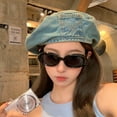 thumbnail image 6 of Franhais Women Washed Denim Beret Hat Classical Denim Beret with Peak Brim British Style Travelling Caps, 6 of 8