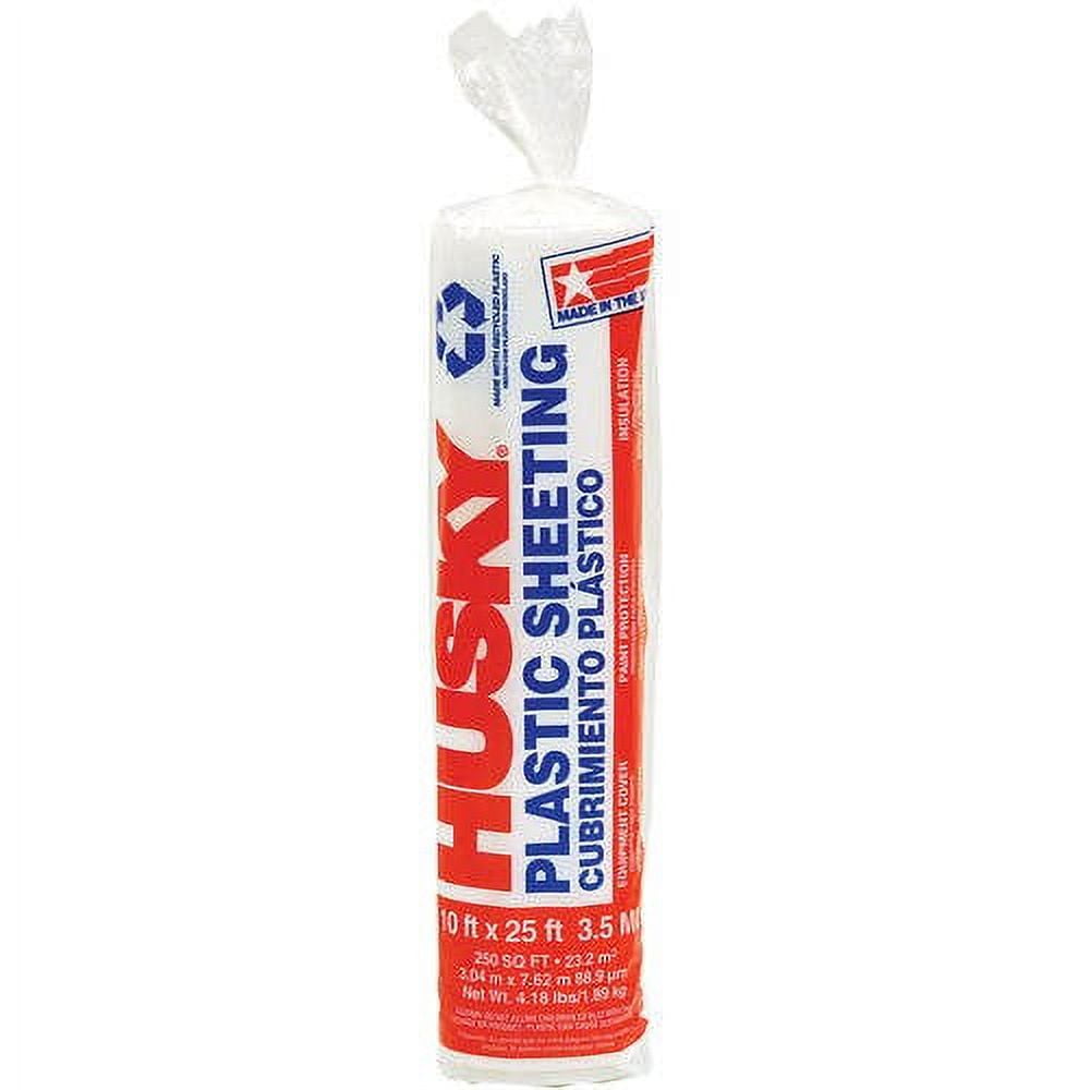 (4 pack) Husky 3.5 Mil Clear Plastic Sheeting, 10 ft. x 25 ft.