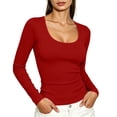 thumbnail image 2 of yillto Womens Scoop Neck Shirts Ribbed Long Sleeve Tight Tops Basic Stretchy Layered Undershirts, 2 of 6