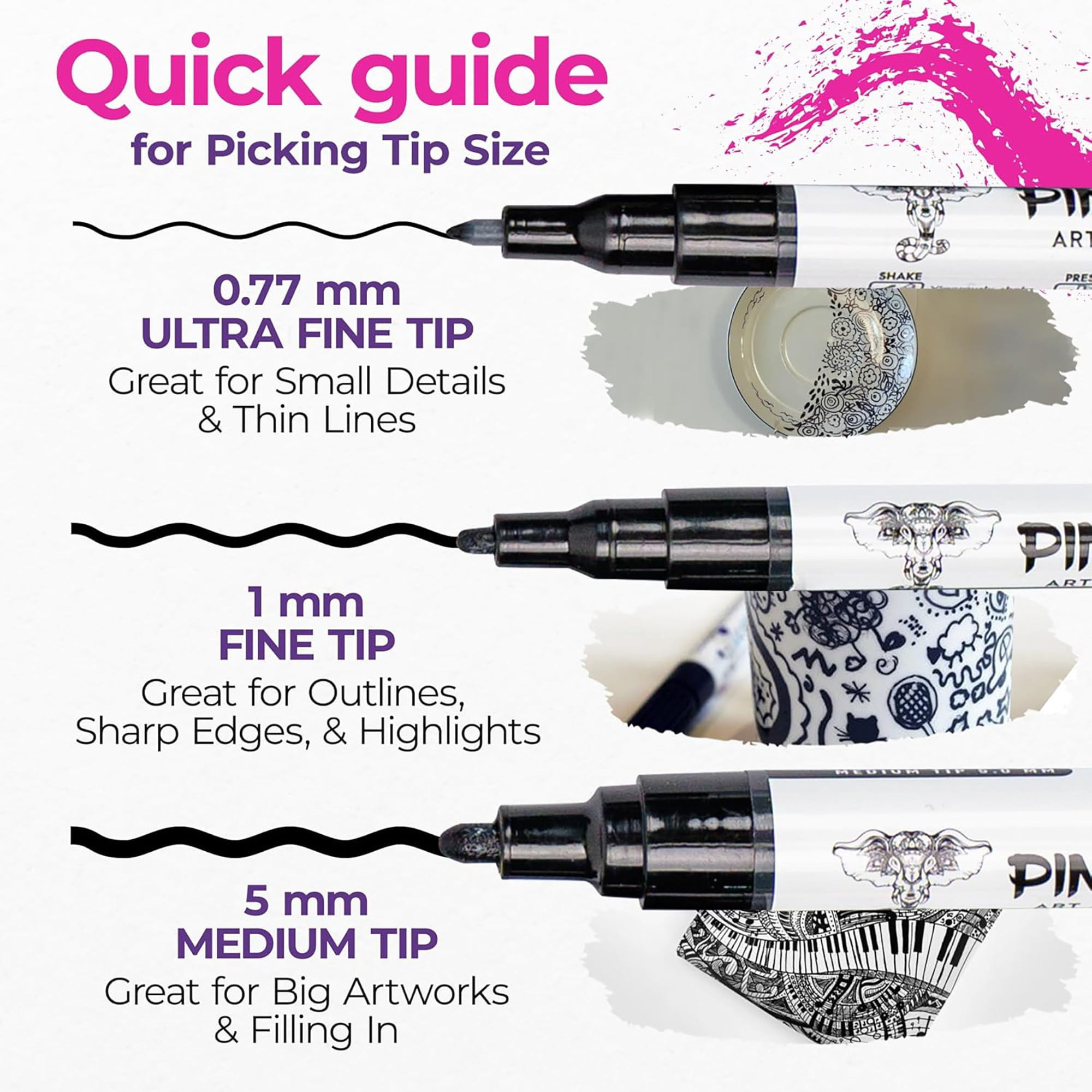 Pintar: Acylic Paint Markers: Black & White - 18 Pack, 0.7mm/ 1mm/ 5mm - Outline-Drawing-Calligraphy, Japanese Ink Multi-Surface Pens, Art Supplies