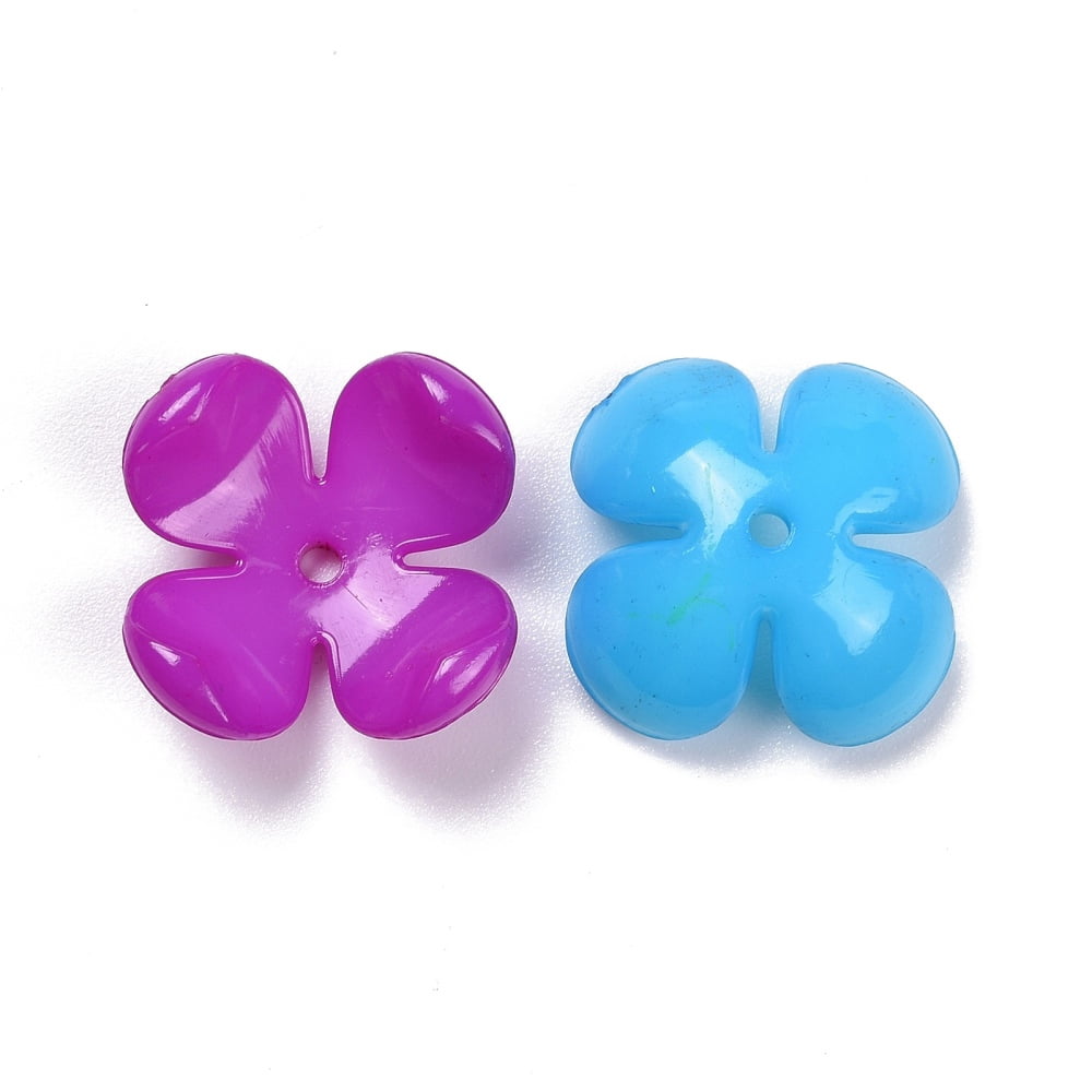 500gs Opaque Acrylic Flower Bead Caps 4-petal Mixed color 26x10.5mm Hole: 2.4mm about 405pcs/500g