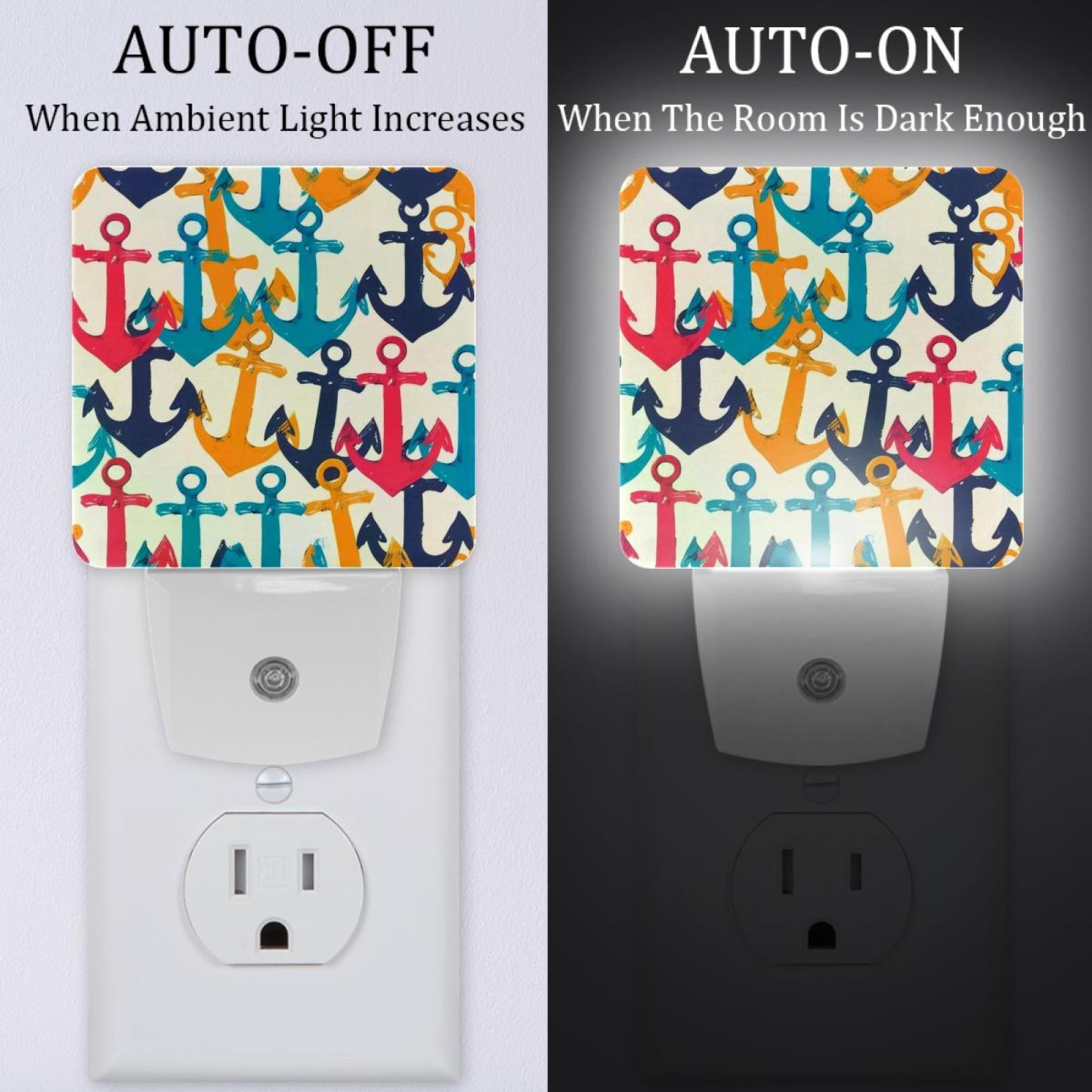 PhooArto Colorful Anchors Sea Pattern Plug in LED Night Light Auto Sensor Dusk to Dawn Decorative Night for Bedroom, Bathroom, Kitchen, Hallway, Stairs, Baby's Room, Energy Saving
