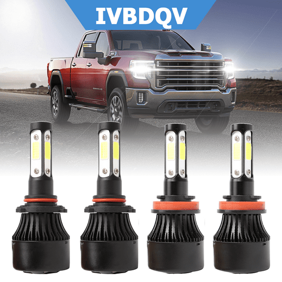 For GMC Sierra 1500 2007-2013 LED Headlight Bulbs 9005 High Beam   H11 Low Beam Kits 4Pcs 6000K Bright White