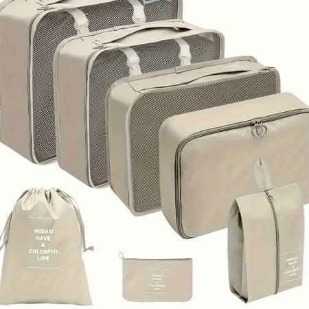 

XIAOGZAHUOP Stylish and Durable 7-Piece Solid Color Packing Cube Set - Efficiently Streamline Your Travel Organization with Multi-functional Toiletries Shoes Clothes and Cosmetics Orga