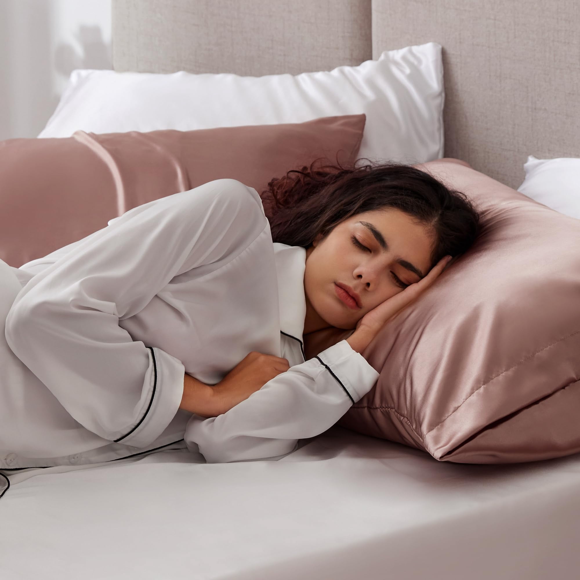 LOUDKS Satin Pillowcase Set of 2 Queen Size 20x30, Cooling Pillow Covers for Hair and Skin, Silky Smooth with Envelope Closure, Similar to Silk, White