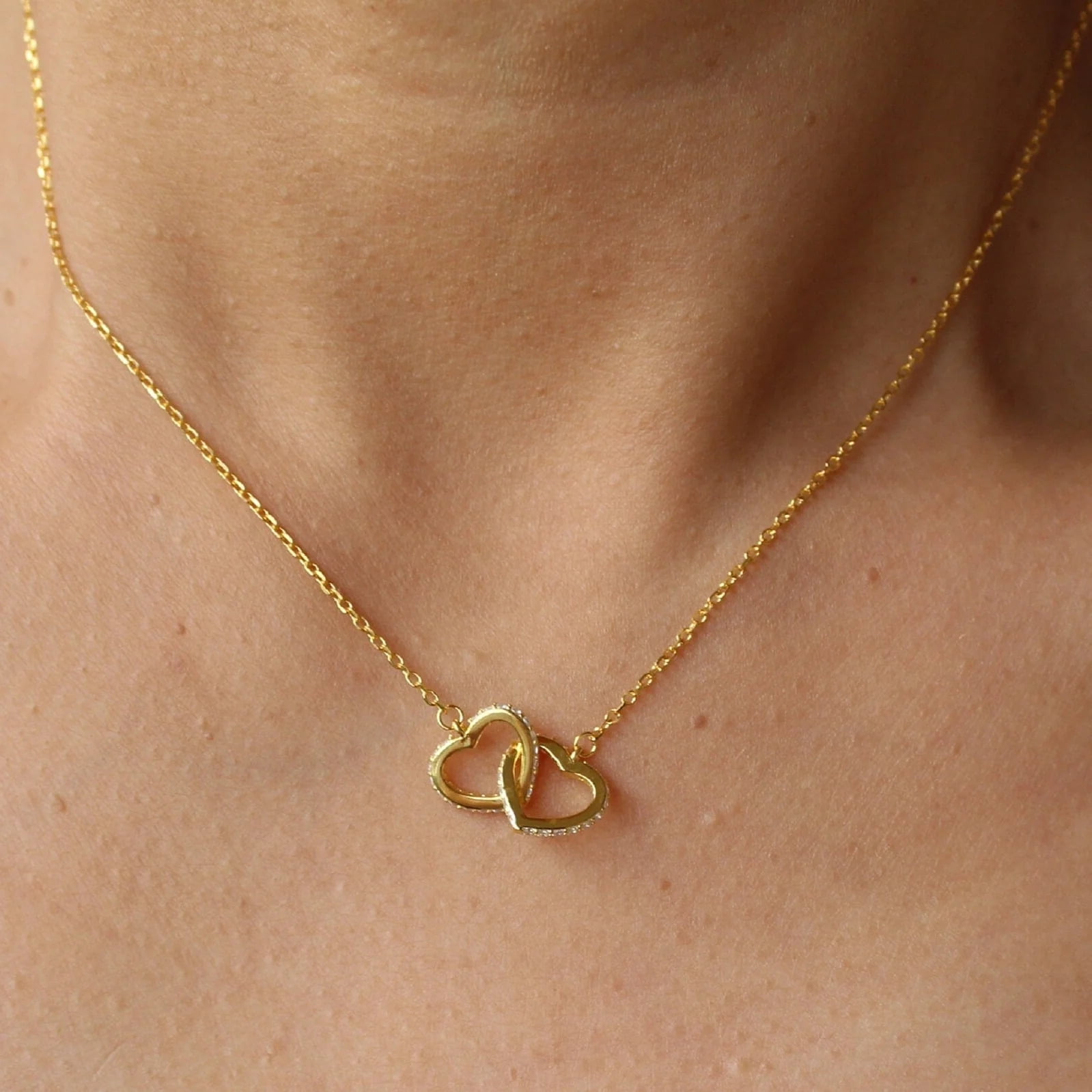 Dainty Interlocking Hearts Necklace Tiny 18k Gold Heart Pendant