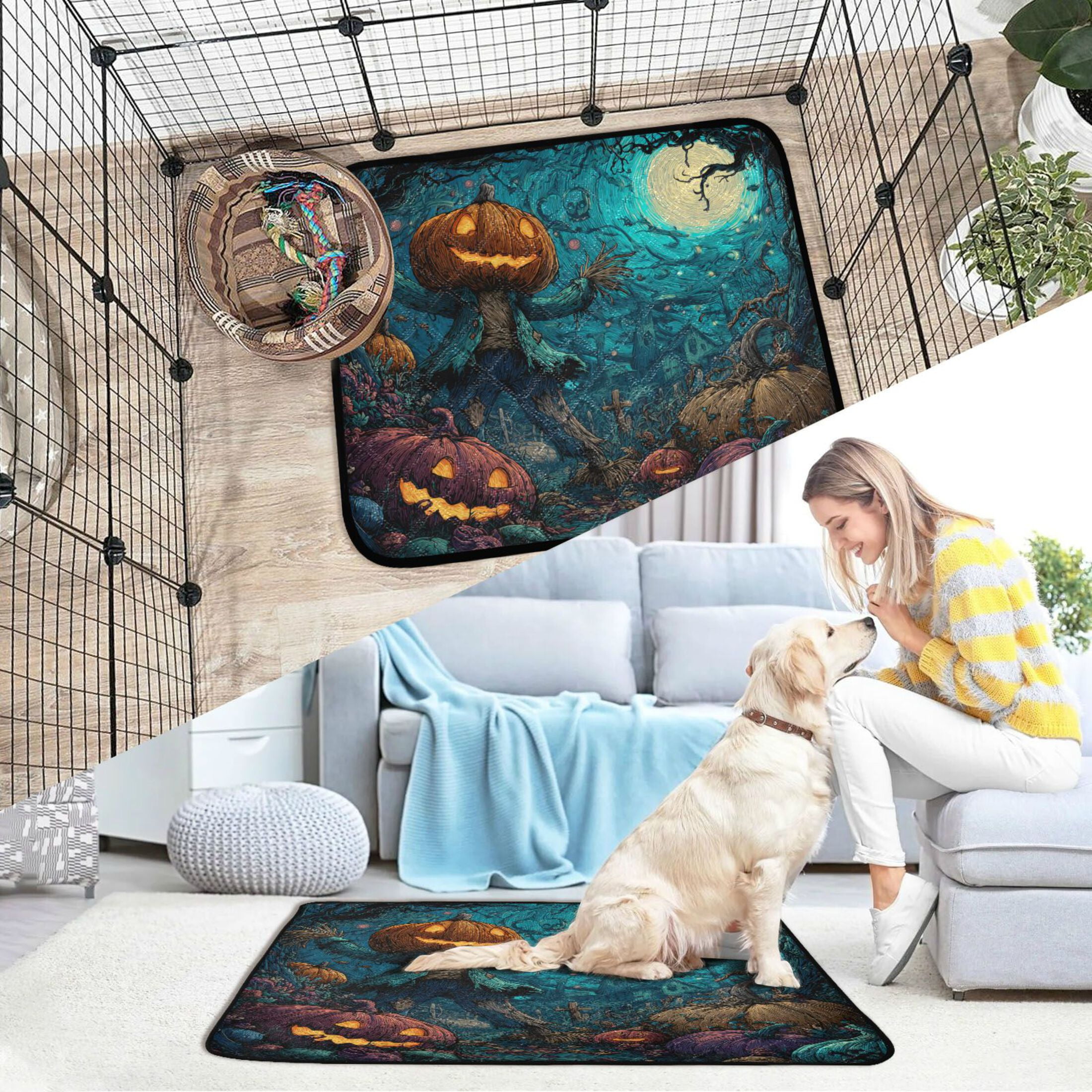 Qxltty Pranking Pumpkin Cat litter Pads Pet Set of 2 Diaper Mats Center Anti-leakage Layer Absorbent Soft and Comfortable