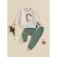 thumbnail image 4 of Baby Toddler Boys Christmas Pants Outfits Set 6 12 18 24 Months 2T 3T 4T Long Sleeve Candy Cane Embroidery Sweatshirt Drawstring Pants Clothes Sets, 4 of 9