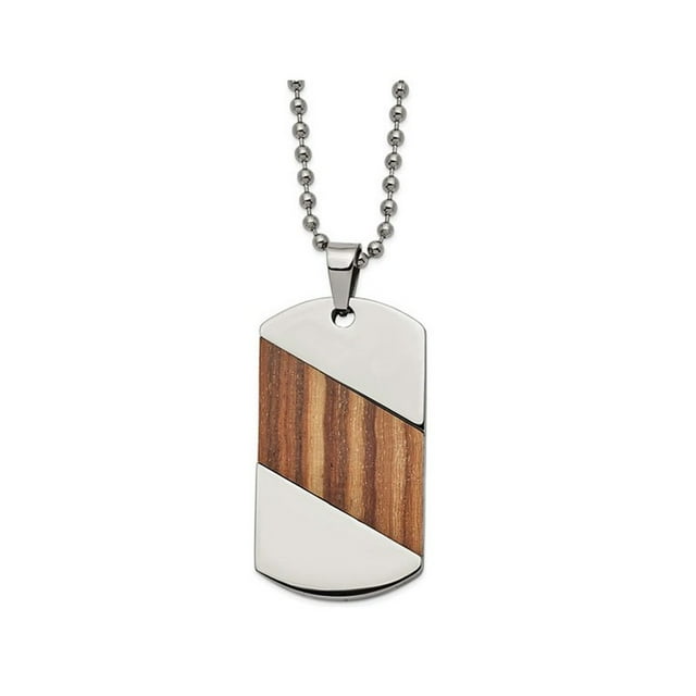 Collier Pendentif Étiquette pour Chien avec Incrustation de Bois de Rose en Titane avec Chaîne