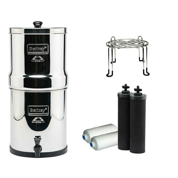 Crown Berkey Gravity-Fed Water Filter with 2 Black Berkey Purification Elements, 2PF2 Filters & Wire Stand