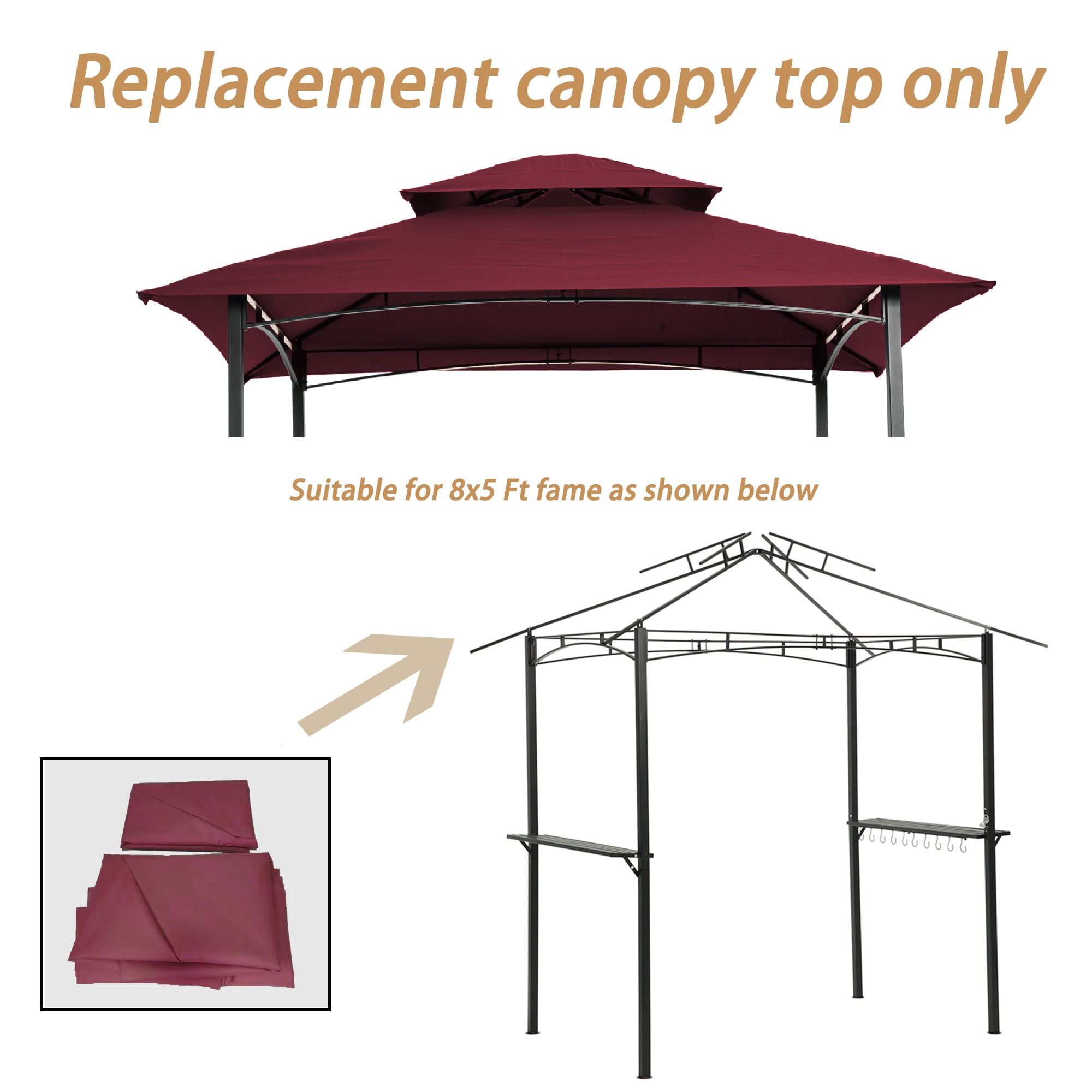 Faitaliicy 8x5Ft Grill Gazebo Replacement Canopy Roof Double Tiered BBQ Tent Cover Outdoor Grill Shelter Canopy Top With Rainproof Fabric For Backyard Park,Without Metal And Other Structures