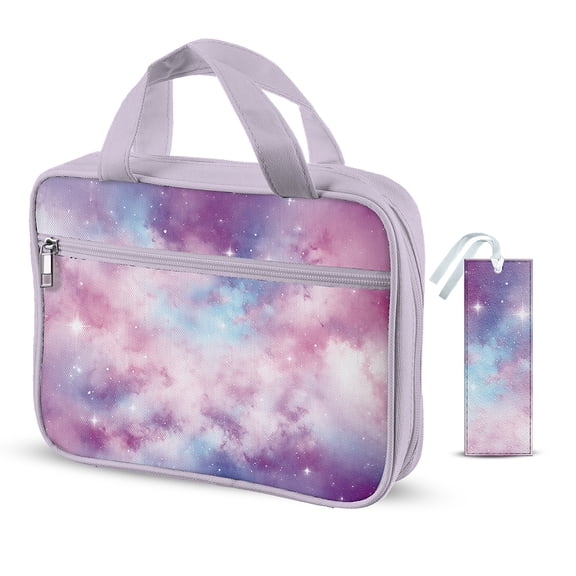 1pc Bible Cover with Handles 27x20x5.3cm Large Zippered Bible Carrying Case Purple Pink Galaxy Protective with Pockets Bookmarks