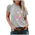thumbnail image 1 of Hauts d'Été pour Femmes 2023 T-shirt Col Rond Imprimé Lapin Manches Courtes Décontracté Ample Blouse de Pâques, 1 of 4