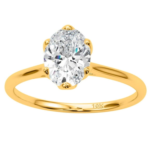 Women's 0.75 Ctw Oval Lab-Grown Diamond Six Prong Solitaire Ring in 10K White, Rose, and Yellow Gold