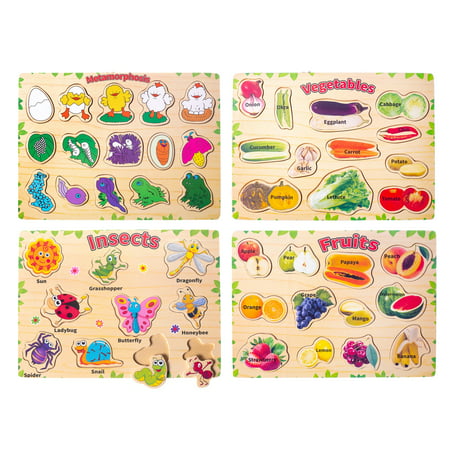 Eliiti Wooden Puzzle Set for Kids 3 to 6 Years Old - Insects, Fruits, Vegetables, (Best Board Games For Six Year Olds)