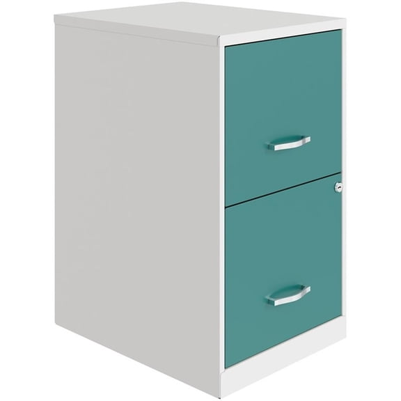 UrbanPro 18" 2-Drawer Modern Metal File Cabinet in White/Teal