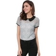 thumbnail image 2 of Unique Bargains Blouse en Dentelle à Col Contrastant Transparent pour Femmes, 2 of 6