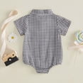 thumbnail image 4 of UngA Newborn Baby Boy Summer Clothes Gingham Button Down Shirt Bubble Romper Short Sleeve Plaid Collared Bodysuit Infant Boy Outfits (Black,0-3 Months), 4 of 7