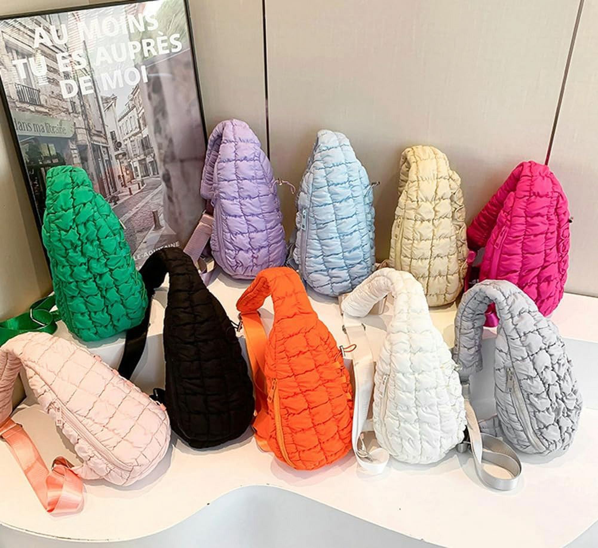 Puffer Belt Bag for Women Cute Waist Packs Crossbody Purse Padded Cross Body Hobo Shoulder Travel Purse Quilted Fanny Pack
