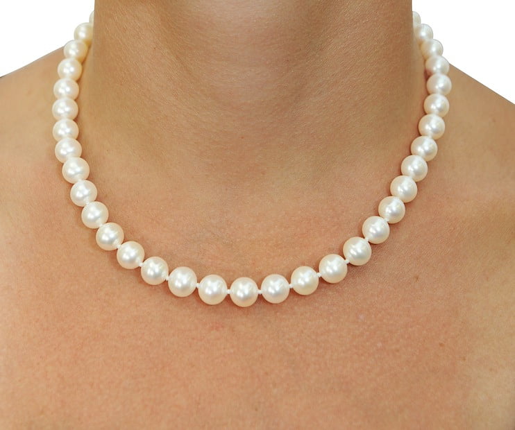 The Pearl Source - 14K Gold 9-10mm AAA Quality White Freshwater 