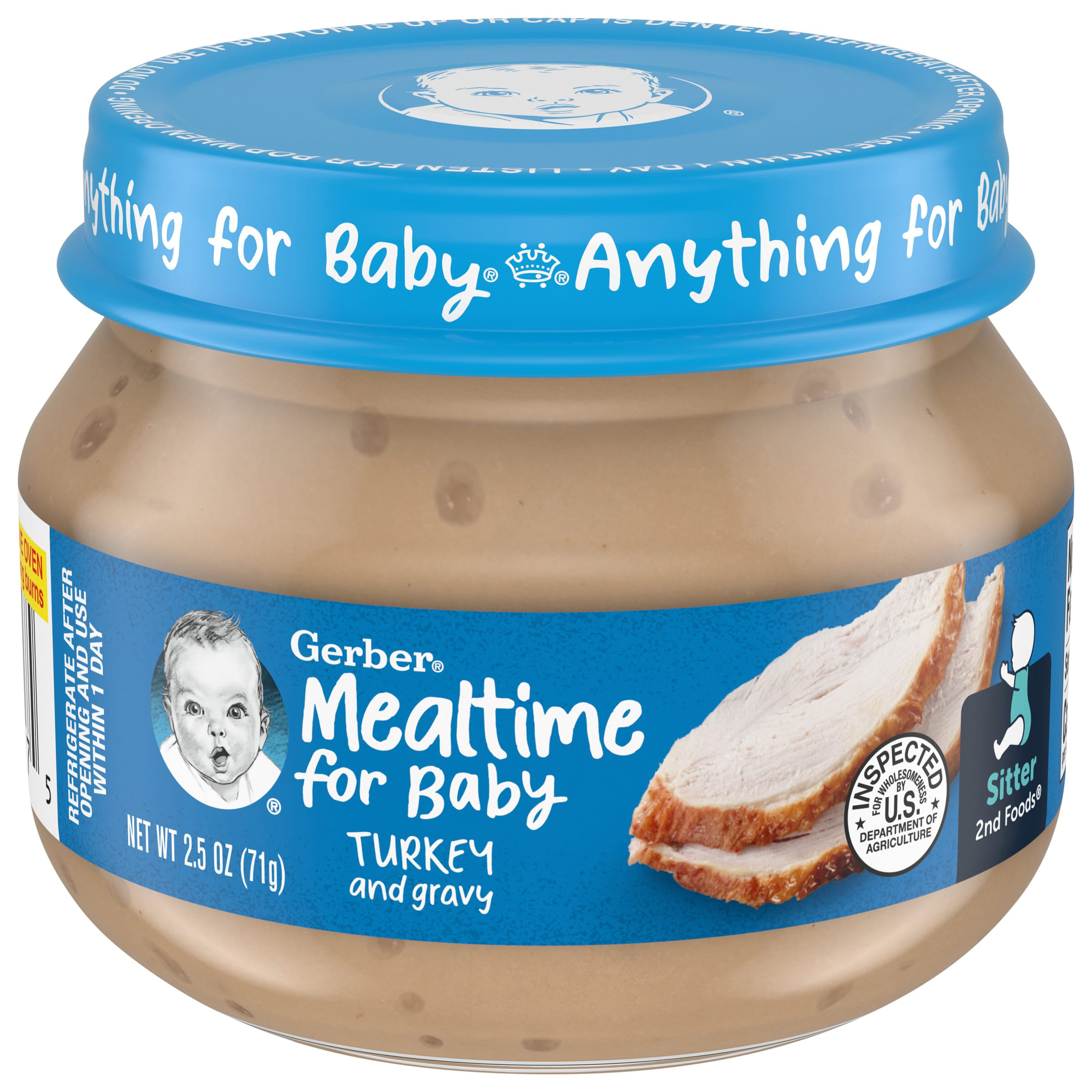 Gerber Stage 2 Baby Food, Turkey and Gravy, 2.5 oz glass jar (Pack of 10)