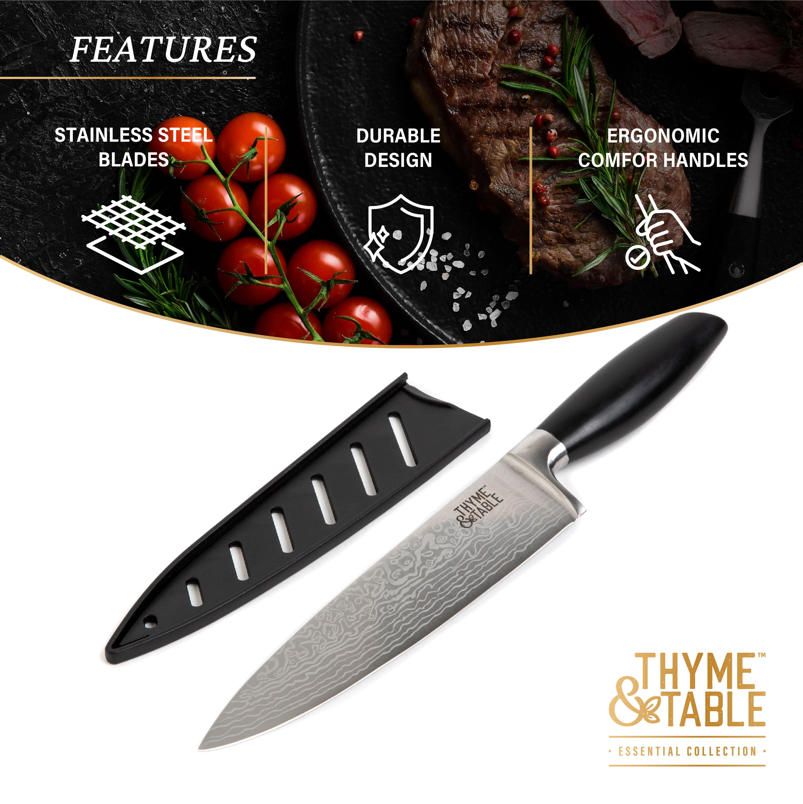 Thyme & Table Damascus Knife, 2-Piece Set