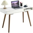 thumbnail image 7 of HELLONE 42'' Home Office Writing Desk, Mid Century Modern Desk with Drawer, Small White Computer Table Vanity Table for Bedroom, White, 7 of 7