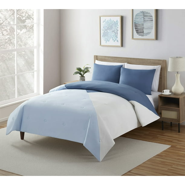Serta So Soft 3-Piece Blue Reversible Comforter Set, Full/Queen

