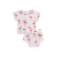 thumbnail image 3 of goowrom Ensemble pour Enfants, T-Shirt à Col Rond à Manches Courtes à Imprimé Flamant Rose + Shorts, 3 of 9