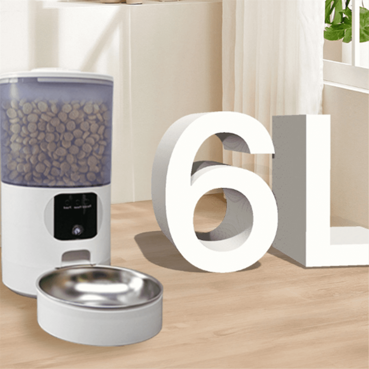 Automatic Cat Feeder 140° Wide Angle 6L Large Food Storage Container Detachable Easy Clean for Pet US Plug