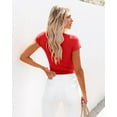 thumbnail image 2 of VICHVVY Womens Round Neck Short Sleeve Shirts Ribbed Casual Slim Fitted Tops Blouses, 2 of 8