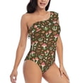 thumbnail image 3 of Sikiie Mushrooms and Autumn Print Women One Piece Swimsuits Tummy Control One Shoulder Bathing Suits Ruffle Swimwear, From S to XXL-X-Large, 3 of 6