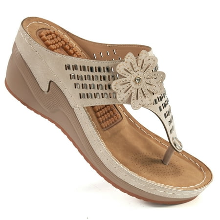

Womens Wedge Flip Flops Sandals Summer Massage Function Casual Shoes Comfortable Thong Sandals