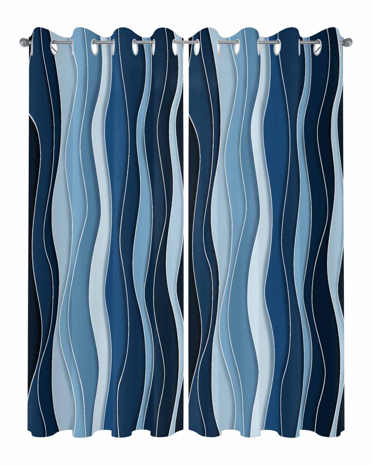 nqOlkjepod Outdoor Curtains for Patio Waterproof, Abstract Blue Moire Outdoor Privacy Panels Grommet, Gradient Coastal Ocean Geometric Waves Blackout Outside Curtains for Porch 54"x95", 2 Panels