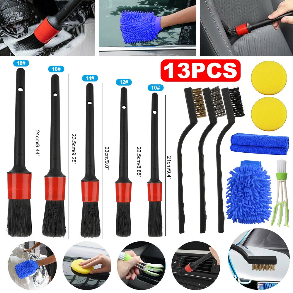 13pcs Car Buffing Pads Brush Wash Auto Detailing Cleaning Kit Engine for Wheel Clean Black And