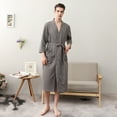 thumbnail image 4 of ZHENHONG Robes for Women, Unisex Breathable Solid Color Bathrobe Splicing Home Clothes Robe Coat, Women's Sleepwear Gray, 4 of 7
