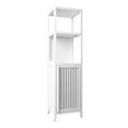 thumbnail image 6 of GZXS 52"H Narrow Bamboo Cabinet with 1 Door and 2 Open Shelves - Slim Modern Storage Tower for Bathroom, Living Room, Small Space - White, 6 of 9