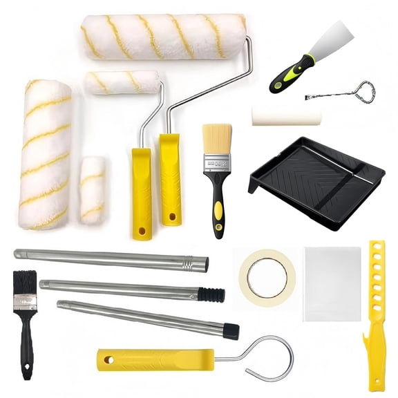 BN-LINK 15-Piece Paint Roller Kit, 9 Inch & 4 Inch Paint Roller Set with Extension Pole, Paint Tray, Paint Brush, Drop Cloth & Stir Stick, Painting Supplies for Walls & Room Painting