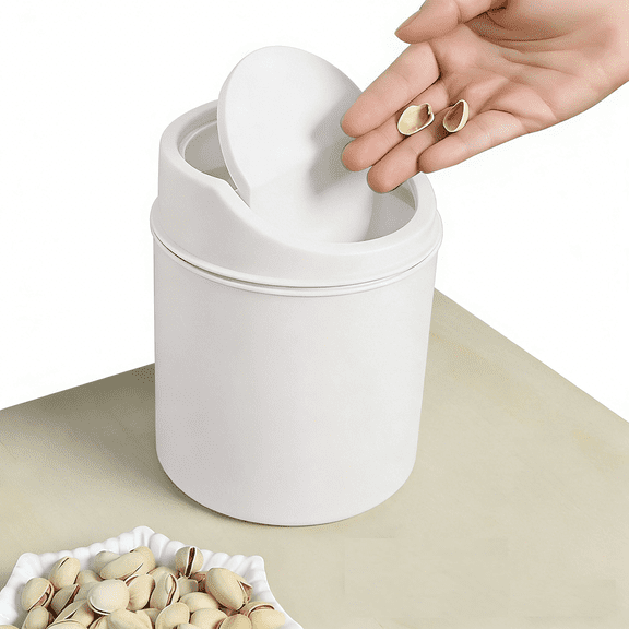 Mini Desktop Trash Can with Lid – 6.3 Inch Small Swing-Top Garbage Bin for Desk, Countertop, Office, Kitchen, Compact Waste Basket for Home Organization & Living Room(RL White 1PC)