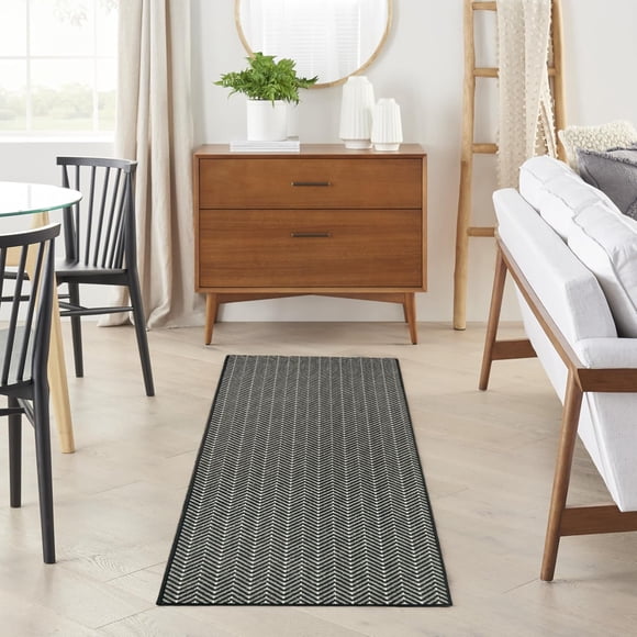 Nourison Home Horizon Indoor/Outdoor Black 2'2" x 8' Area Rug - Easy Clean, Non Shedding, Bed Room, Living Room, Dining Room, Kitchen (8' Runner)