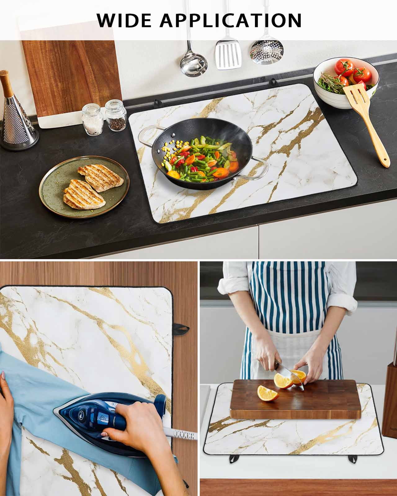 nqOlkjepod Large Induction Cooktop Protector Mat 24"x21", White Gold Modern Stove Top Covers for Electric Stove, Abstract Vintage Marble Geometric Stove Burner Cover Mats, Glass Top Stove Cover