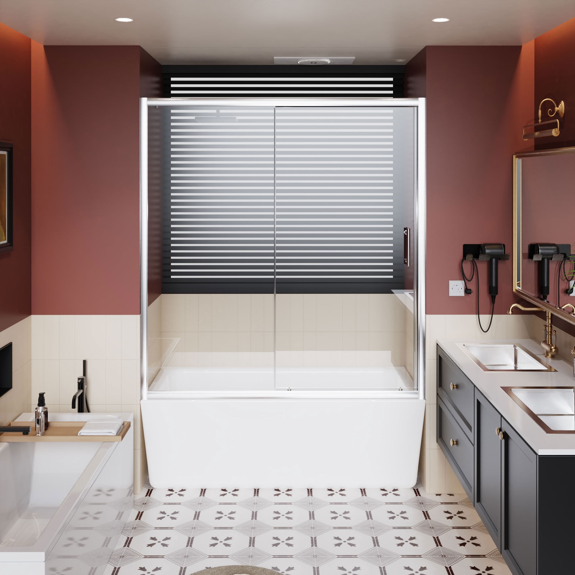 MAYEERTY Single Sliding Bathtub Door, 1/5" Tempered Glass with Stainless Steel Handle, Silent Sliding & Waterproof