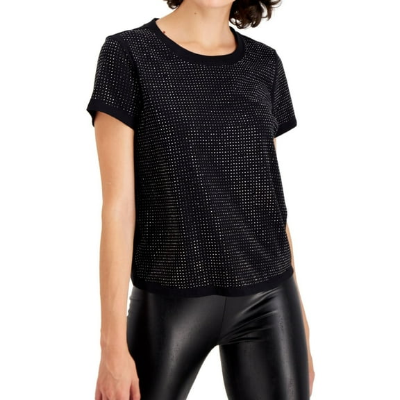 I.N.C Womens Studded Embellished T-Shirt, Black, Small