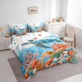 thumbnail image 2 of spefrowx Watercolor Sea Turtle King Bedding for Kids, Orange Reef Coral Starfish King Bed in a Bag, Polka Dot Reversible, 7 Pieces, 2 of 6