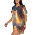 thumbnail image 2 of Rateoe Starry Sky Constellation Cat Pattern Women's Short-Sleeved Pajama Set - 2 Piece Soft and Lightweight Sleepwear Set-XX-Large, 2 of 7