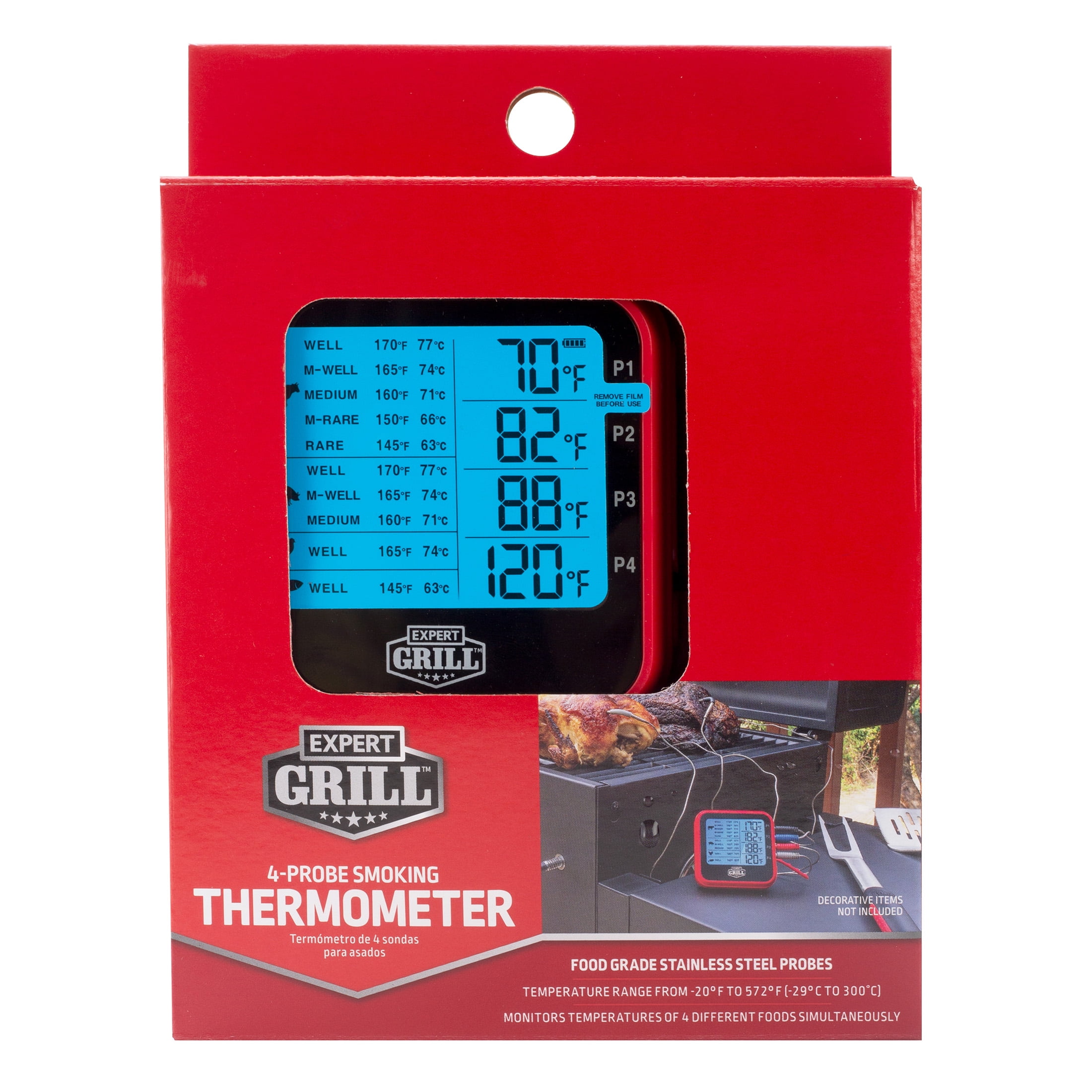 Expert Grill ABS LCD Display Cooking Thermometer with 4 Temperature Probes