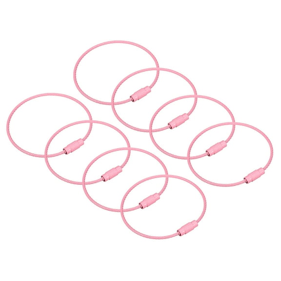 Uxcell Cable Key Rings 160mm Wire Keychain Twist Loops Pink 8 Pack